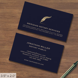 Navy Blue and Gold Quill Business Card