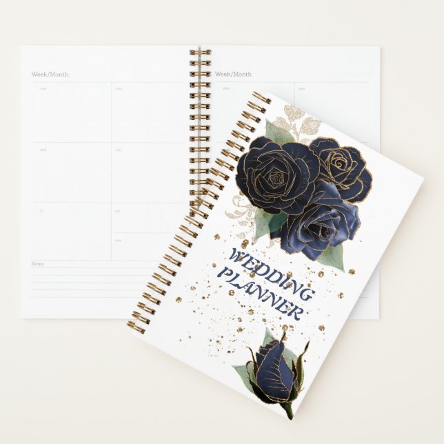 Navy Blue and Gold Roses Wedding Planner (Display)