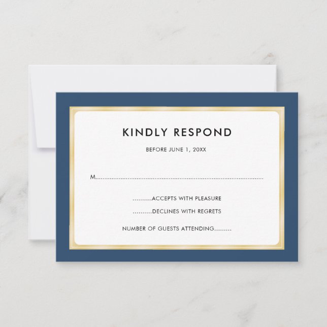 Navy Blue and Gold | RSVP Card (Front)