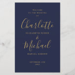 Navy Blue And Gold Script Wedding Program<br><div class="desc">Navy blue and gold signature script wedding program featuring chic modern typography,  this stylish wedding program can be personalised with your special wedding day information. Designed by Thisisnotme©</div>