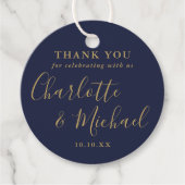 Navy Blue And Gold Script Wedding Thank You Favour Tags (Front)