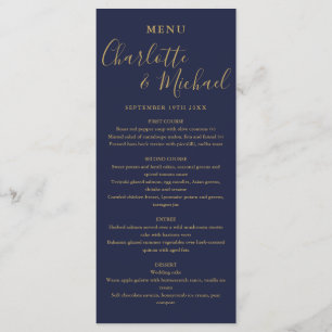 Navy Blue And Gold Signature Wedding Dinner Menu