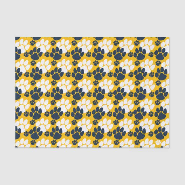 Navy Blue and Gold Small Pawprints Tissue Paper (Front)