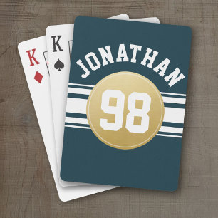 Navy Blue and Gold Sports Jersey Stripes Name Playing Cards