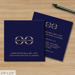 Navy Blue and Gold Square Business Card