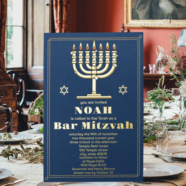 Navy Blue and Gold Star of David Bar Mitzvah (Creator Uploaded)