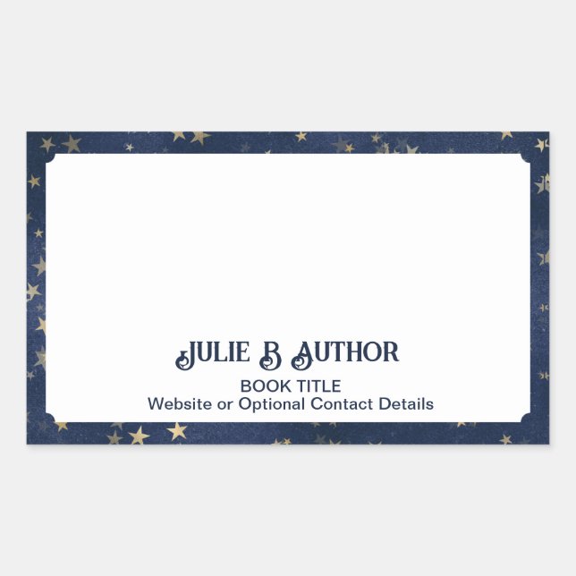Navy Blue and Gold Starry Author Book Plate Rectangular Sticker (Front)