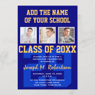 Navy Blue and Gold Team Graduation Team Spirit Invitation