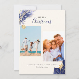Navy Blue and Gold Tropical 2-Photo Christmas Holiday Card