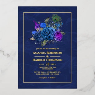 Navy Blue and Gold Vintage Peacock Wedding