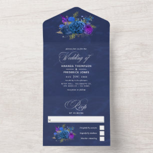 Navy Blue and Gold Vintage Wedding All In One Invi Invitation
