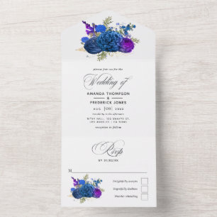 Navy Blue and Gold Vintage Wedding All In One Invi Invitation
