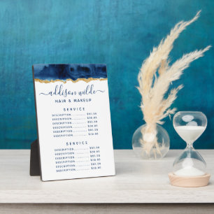 Navy Blue And Gold Watercolor Price Menu Plaque