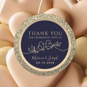 Navy Blue and Gold Wedding Favour Classic Round Sticker