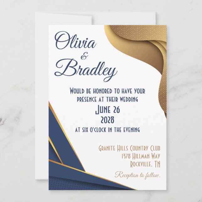 Navy Blue and Gold Wedding Invitation (Front)