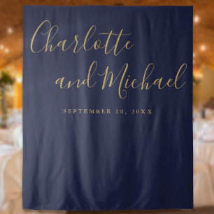 Navy Blue And Gold Wedding Photo Booth Backdrop Tapestry