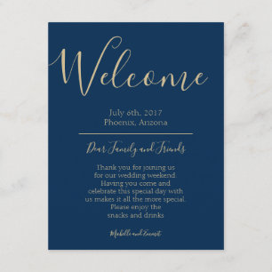 Navy Blue and Gold Wedding Welcome Itinerary Note Enclosure Card