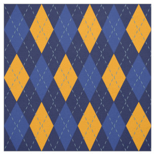 Navy Blue and Gold Yellow Argyle Pattern Fabric