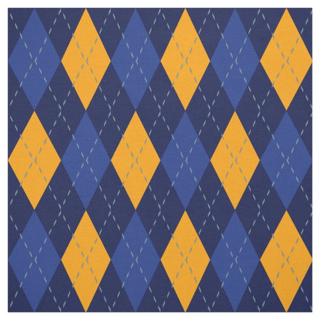 Navy Blue and Gold Yellow Argyle Pattern Fabric (Swatch)