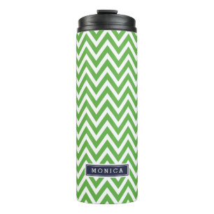 Navy Blue and Green Chevron Monogram Thermal Tumbler