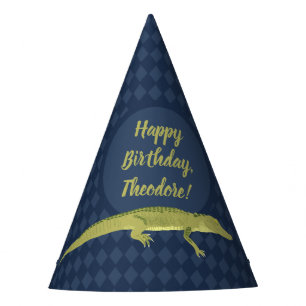 Navy Blue and Green Men's Alligator Birthday Party Party Hat