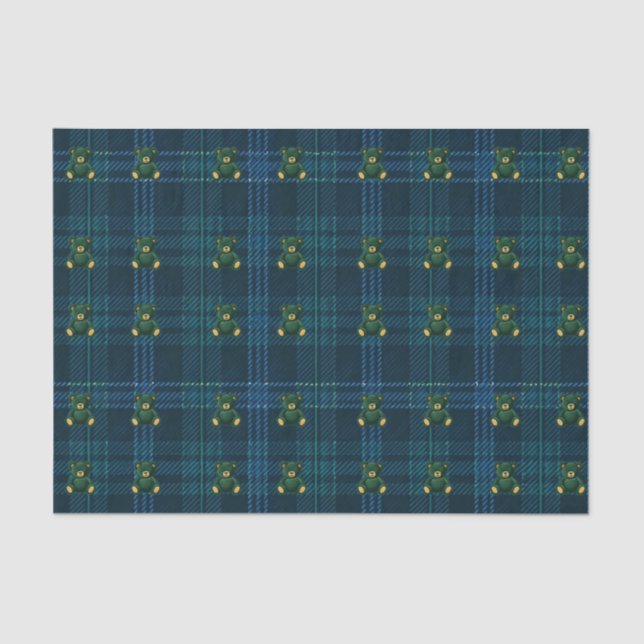 Navy Blue and Green Teddy Tartan Tissue Paper (Front)