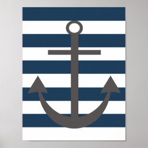 Navy Blue and Grey Anchor Nursery Print