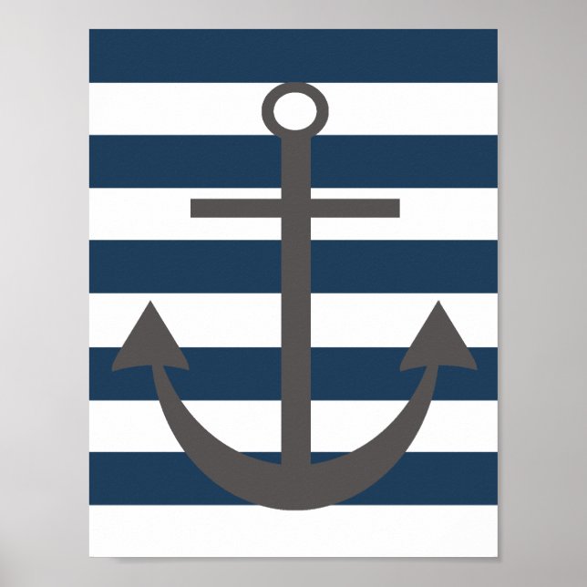 Navy Blue and Grey Anchor Nursery Print (Front)