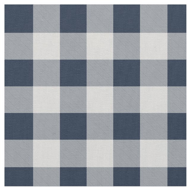 Navy Blue and Grey Buffalo Chequered Plaid Fabric (Close Up)