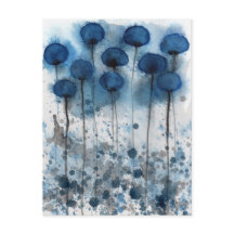 Navy Blue and Grey Poppies, Flower Garden Postcard