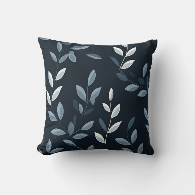 Navy Blue and Grey watercolor leaves Cushion (Front)