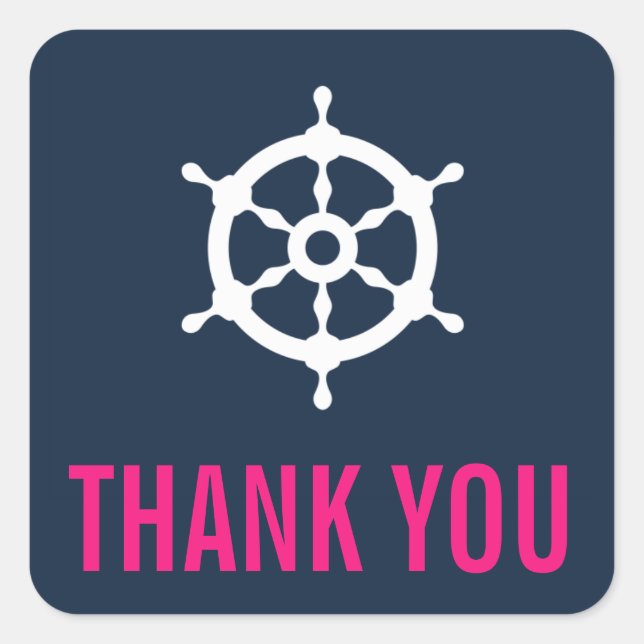 Navy Blue and Hot Pink Nautical Thank You Sticker (Front)