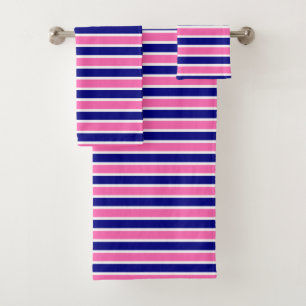 Navy Blue and Hot Pink Stripes Pattern Bath Towel Set