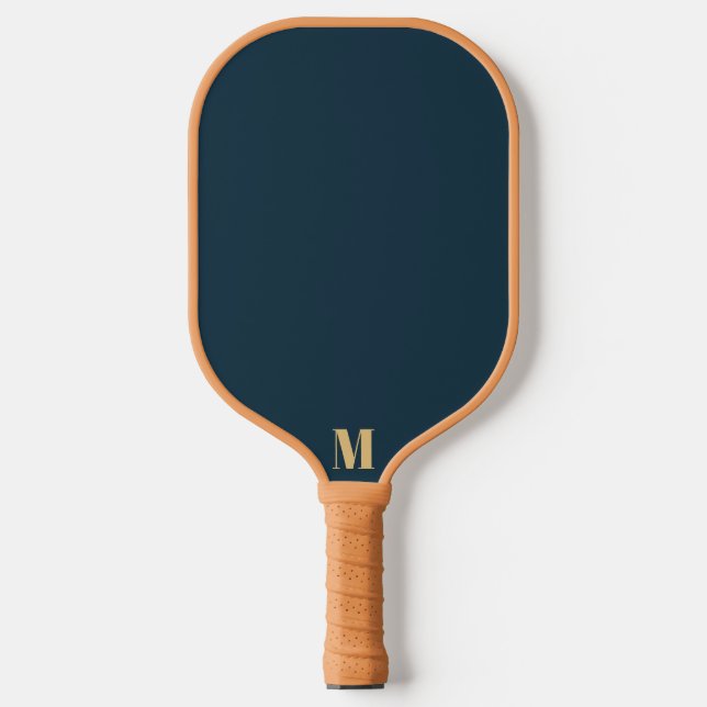 Navy Blue and Indian Yellow Modern Monogram  Pickleball Paddle (Front)