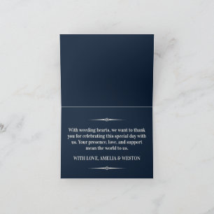 Navy Blue and Ivory Elegant Monogram Wedding Thank You Card