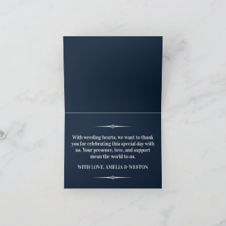 Navy Blue and Ivory Elegant Monogram Wedding Thank You Card