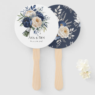 Navy Blue and Ivory Floral Wedding Hand Fan