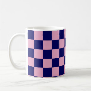 Navy Blue and Light Pink Chequerboard Pattern Coffee Mug