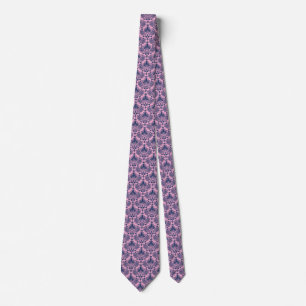 Navy-blue and light pink vintage damasks pattern tie