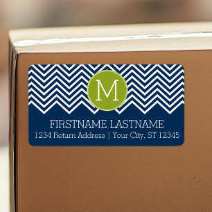 Navy Blue and Lime Green Chevrons Custom Monogram Label