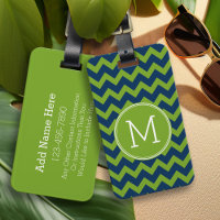 Navy Blue and Lime Green Chevrons Custom Monogram