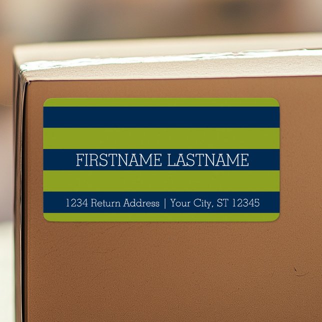Navy Blue and Lime Green Rugby Stripes Custom Name Label (Custom Shipping Label with Return Address)