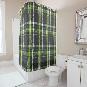 Navy Blue and Lime Green Scotland Tartan Shower Curtain