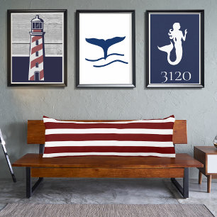 Navy Blue and  Maroon Red Rusty White Striped Body Cushion