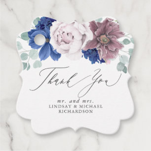Navy Blue and Mauve Floral Elegant Thank You Favour Tags