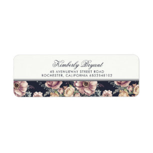Navy Blue and Mauve Floral Vintage Return Address Label