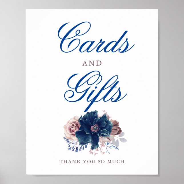 Navy Blue and Mauve Wedding Cards and Gifts Sign (Front)