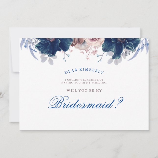 Navy Blue and Mauve - Will You Be My Bridesmaid Invitation (Front)