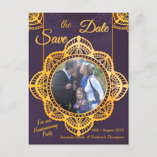 Navy Blue and or Violet with Gold Mandalas Announcement Postcard (Front)