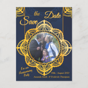 Navy Blue and or Violet with Gold Mandalas Announcement Postcard